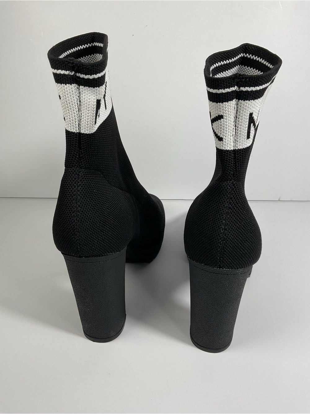 DKNY Black Knit Logo Sock Ankle Bootie Slip On Stretch Block Heel US 9.5 - Picture 6 of 8